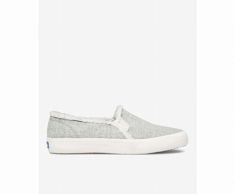 Women's Keds Double Decker Brushed Denim Faux Shearling Slip Ons Grey 6780514DR - South Africa